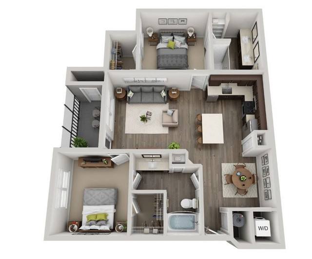 A 3D rendering of the B1 floor plan